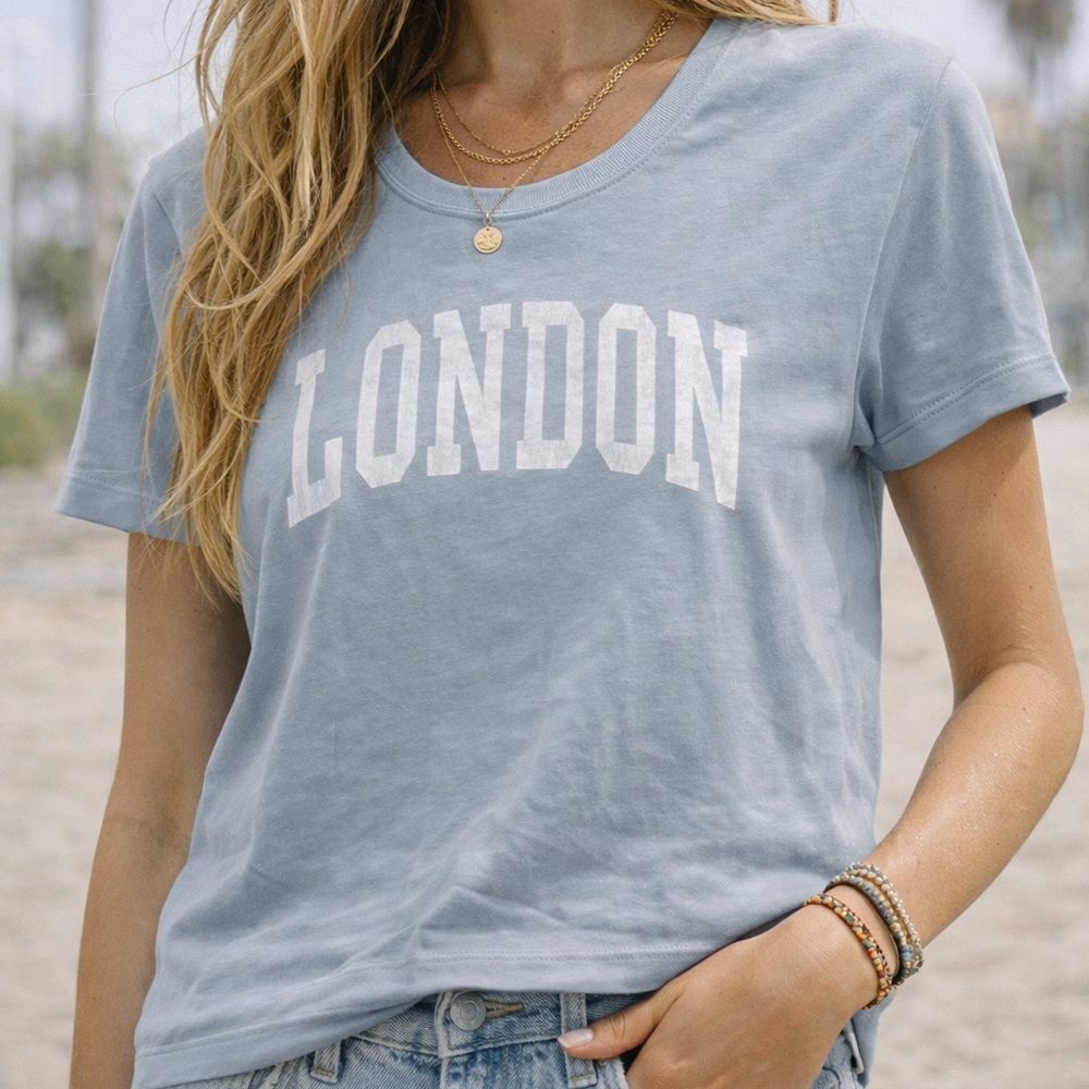 Brandy Melville Light Blue 'London' Graphic Tee